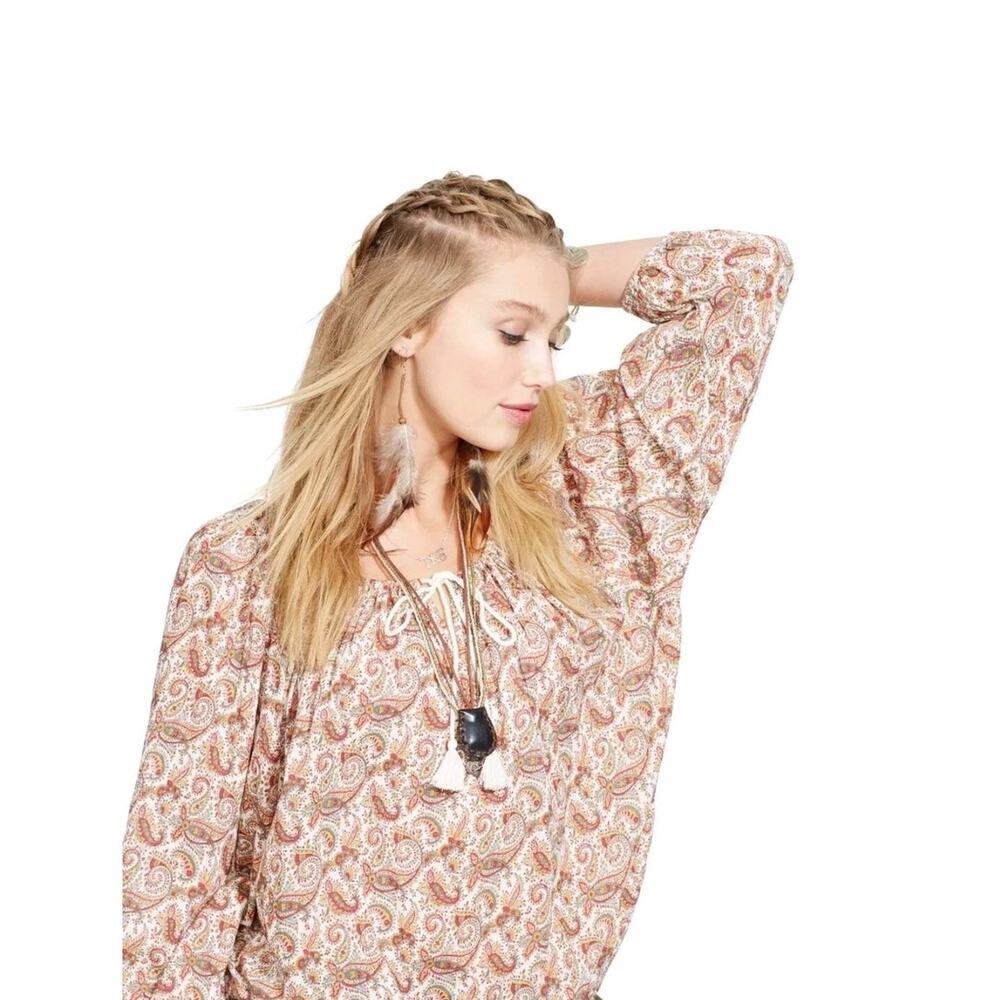 Denim & Supply Ralph Lauren Boho Paisley Tie Neck Peasant Top Women's XSmall